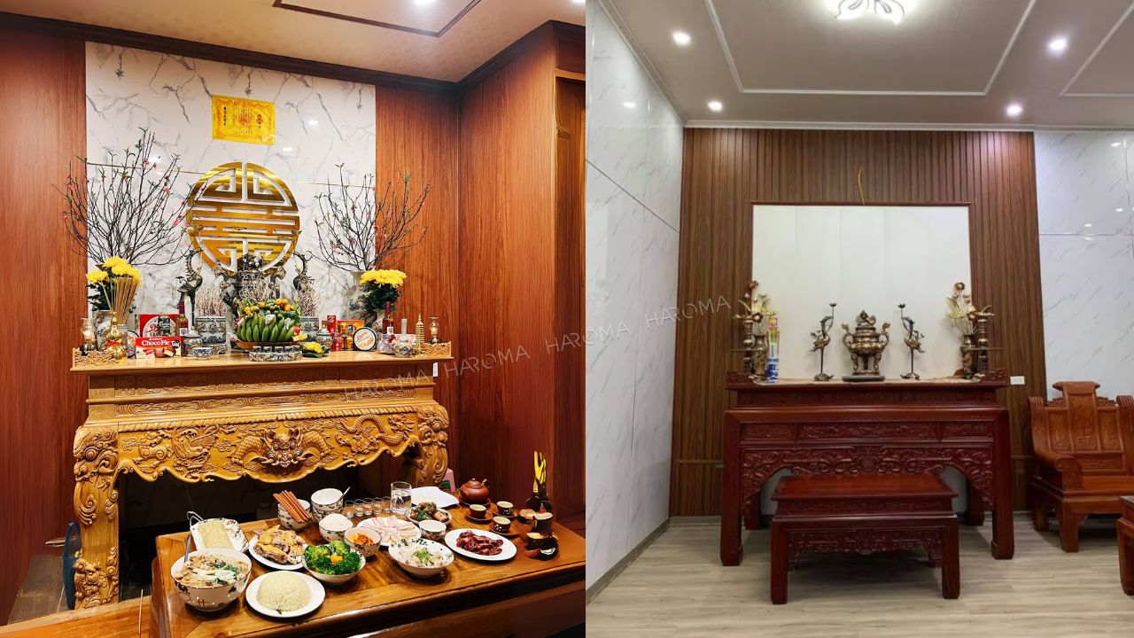 Chọn mẫu ốp tường phòng thờ: Đẹp thanh tịnh, chi phí hợp lý