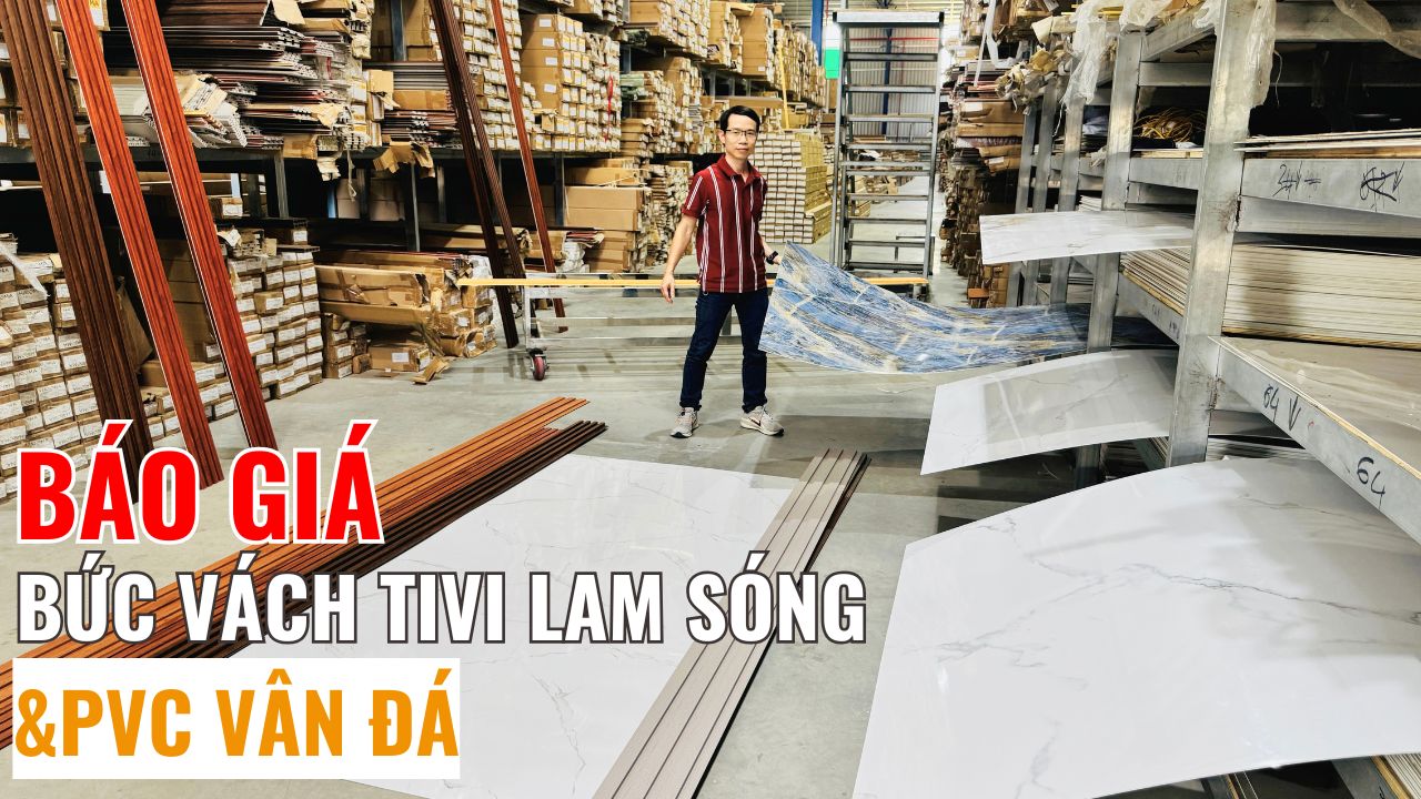 Báo giá vật tư bức vách tivi lam sóng kết hợp PVC vân đá